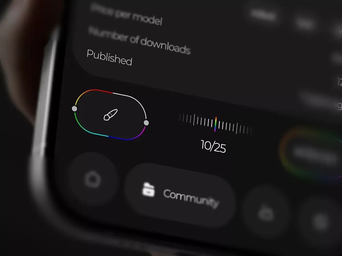 This interface utilizes a clean, dark mode aesthetic to present data and metrics clearly. The design employs subtle use of color gradients to visualize abstract data points, offering a modern and functional user experience. The visual language is minimal yet effectively communicates progress and information.