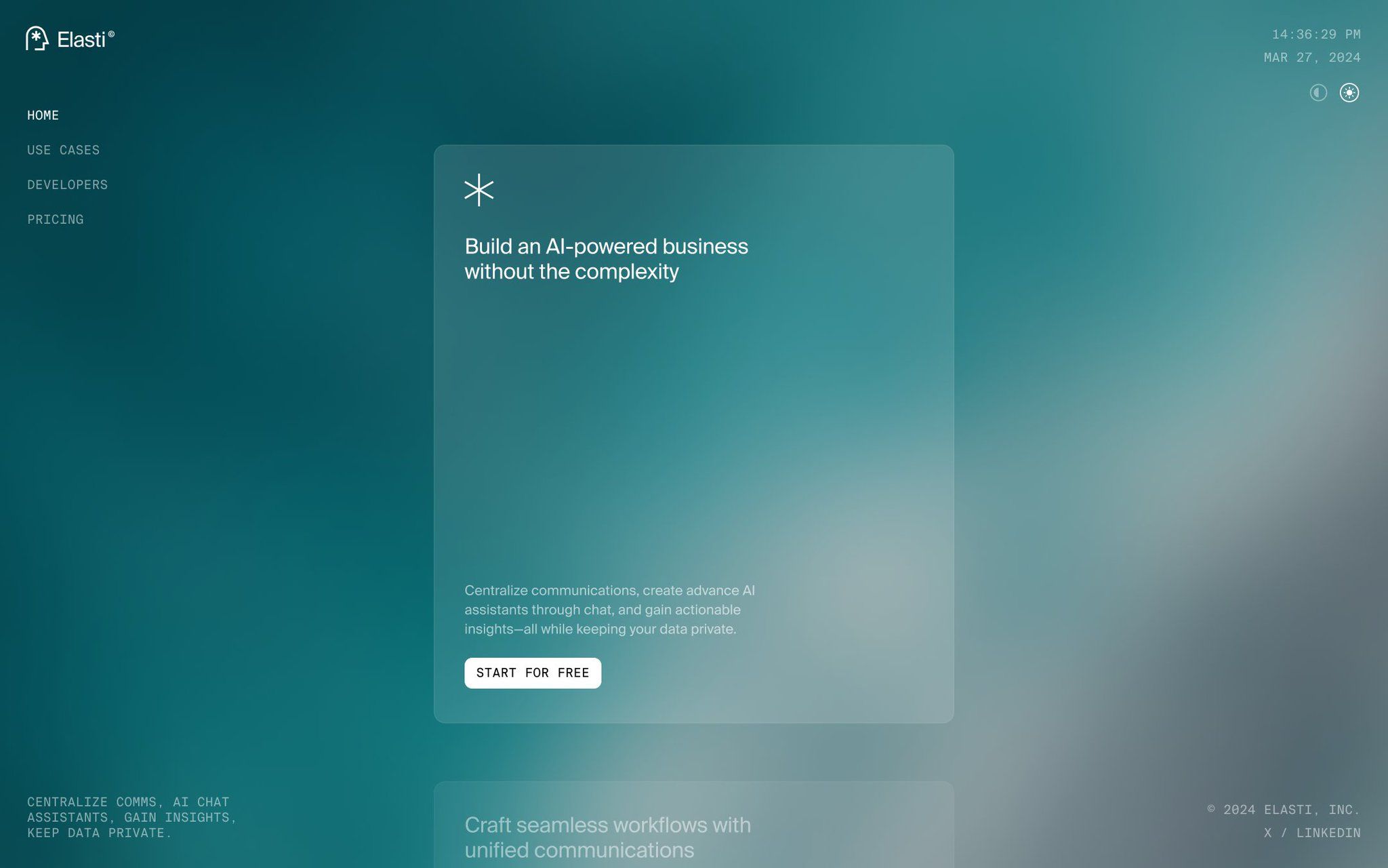 This interface presents a clean, contemporary aesthetic utilizing soft color gradients to create a calm and professional atmosphere. The design relies heavily on negative space and clear block structures to guide the user toward key calls to action.