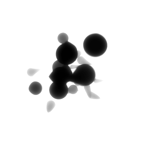 An abstract composition of spheres in varying sizes and opacity, rendered in grayscale with soft, diffused lighting. The design employs a minimalist aesthetic with organic, floating forms that create a sense of depth and dimensionality through subtle shadow and gradient work.