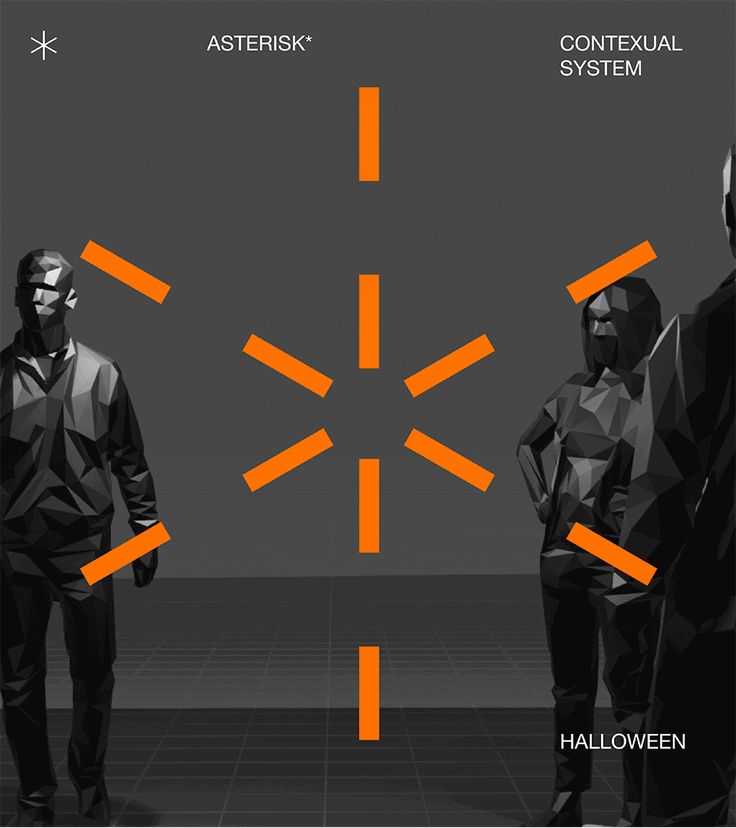 This image utilizes a stark, geometric visual language to present a conceptual diagram, featuring stylized human silhouettes and radiating lines. The design relies heavily on high contrast between dark tones and vibrant orange accents to create a modern, clinical, yet slightly eerie atmosphere. It effectively communicates complex systems or relationships through clear, symmetrical spatial organization.