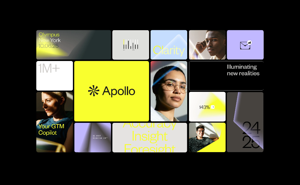 This design features a clean, modular grid layout utilizing high contrast between dark backgrounds and bright accents to present various data points and brand concepts. The visual language is modern and corporate, relying on strong geometric shapes and negative space to create a professional and analytical feel.