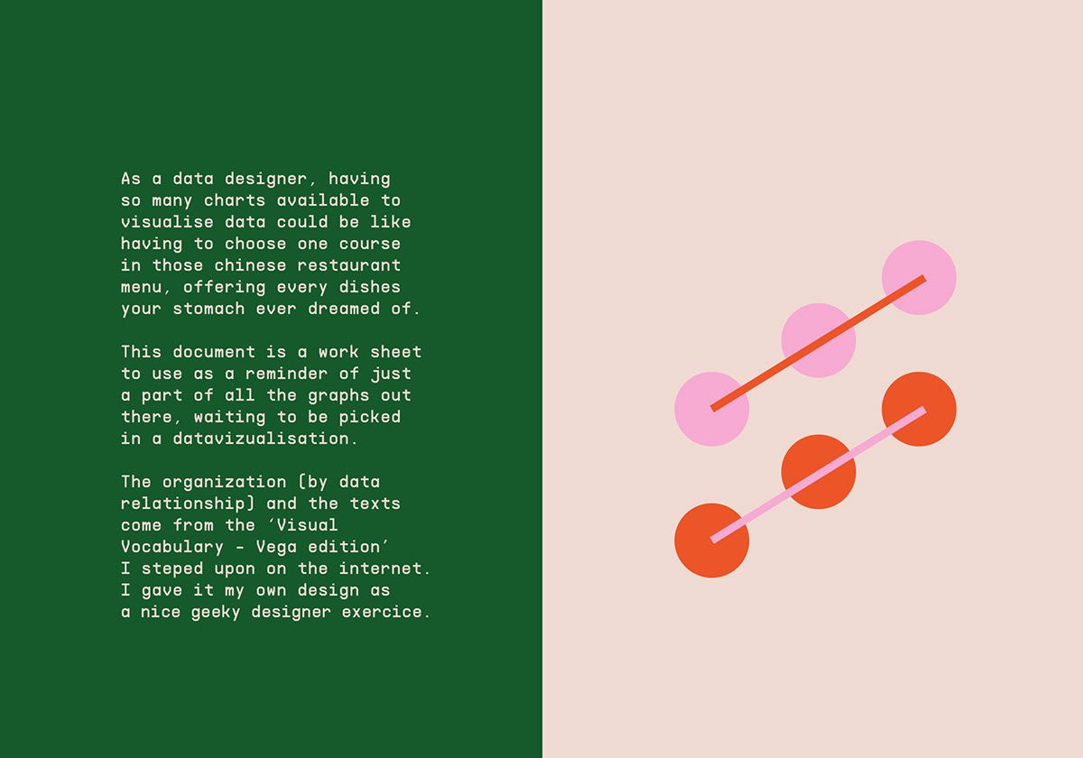 This design utilizes a clean, modern aesthetic achieved through strong color blocking and minimalist graphic elements. The visual language balances professional typography with abstract, fluid lines to convey a sense of creativity and data visualization. The composition is split between two distinct color fields, creating visual tension and balance.