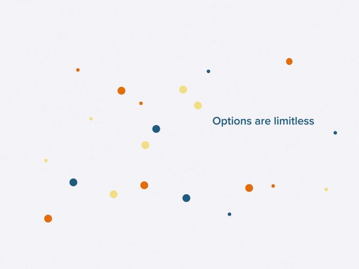 The image features a minimalist design with scattered, small colored dots against a light gray background. The visual language is sparse and abstract, relying on color variation to create subtle visual interest. It conveys a sense of openness and limitless possibility due to the text overlay.