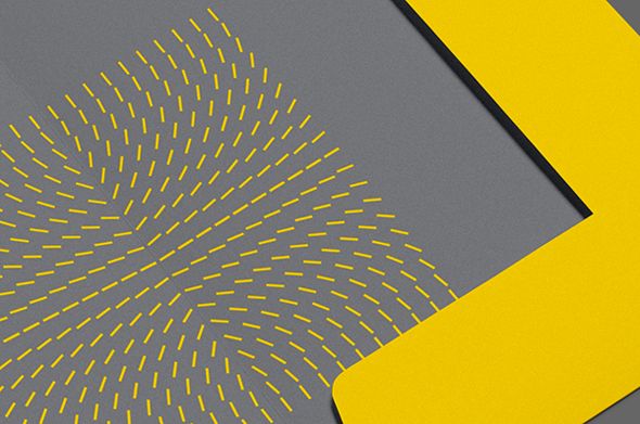 This image features a modern, abstract composition using geometric shapes and a pattern of radiating lines to create visual dynamism. The design relies on strong contrast between muted gray and vibrant yellow to achieve a clean, contemporary, and energetic feel.