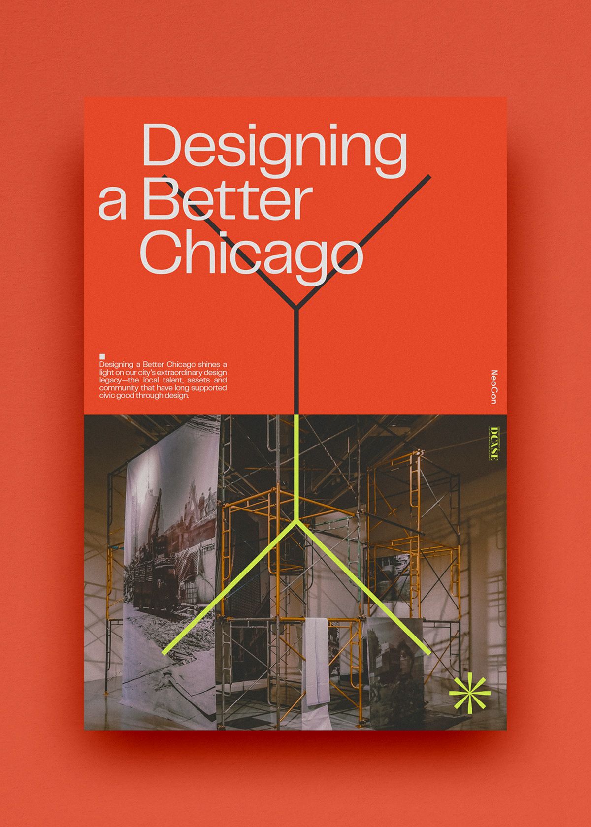 The cover features a bold, minimalist design dominated by a vibrant orange background and stark white typography. A striking graphic element connects the title to an image of an architectural structure, suggesting a theme related to design, urban development, or creative vision.