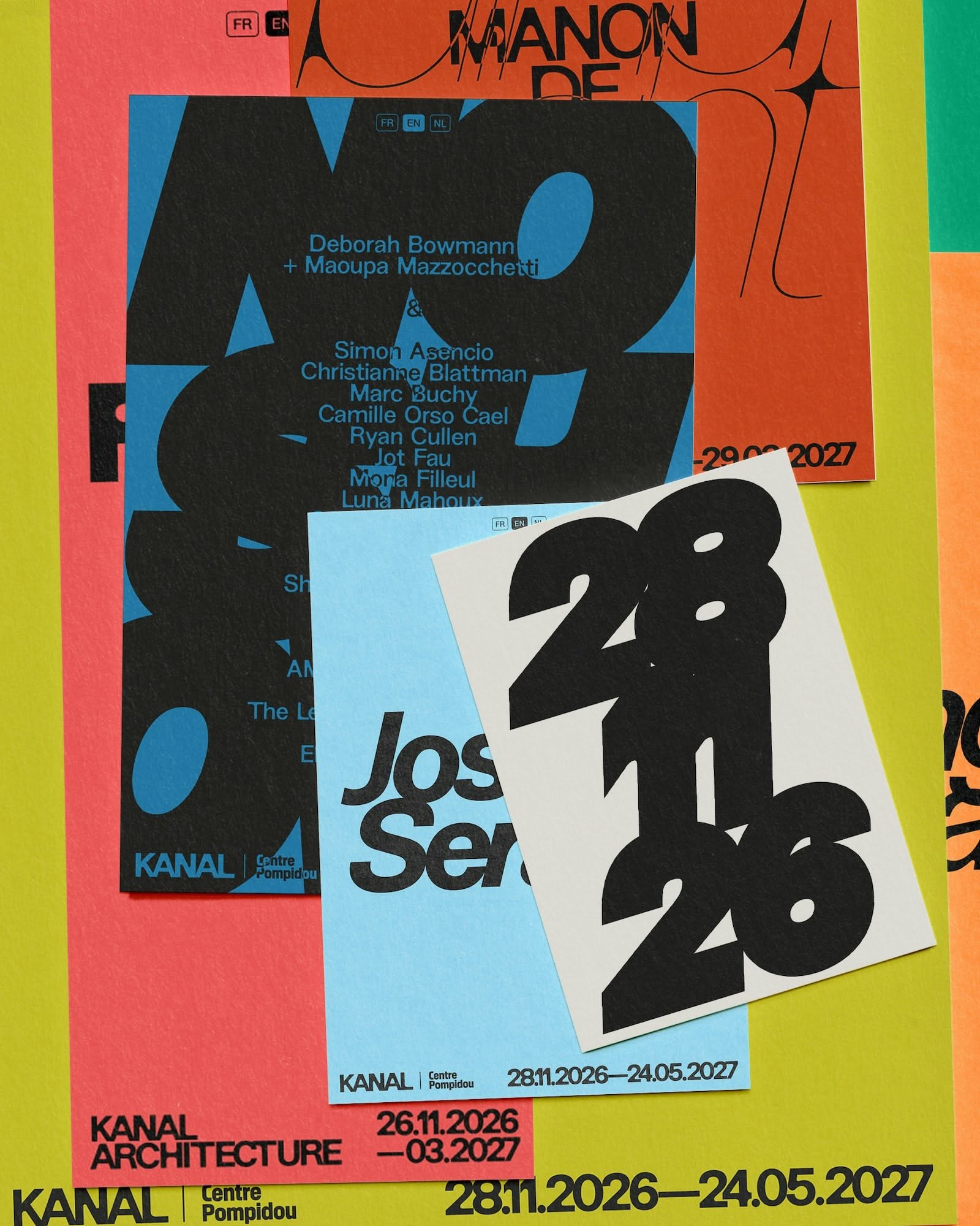 This design utilizes a bold, layered collage technique, contrasting deep monochromatic backgrounds with vibrant accent colors to create visual hierarchy. The overall language is modern and typographic, relying on strong graphic shapes and clear information segmentation to promote an academic or professional event.