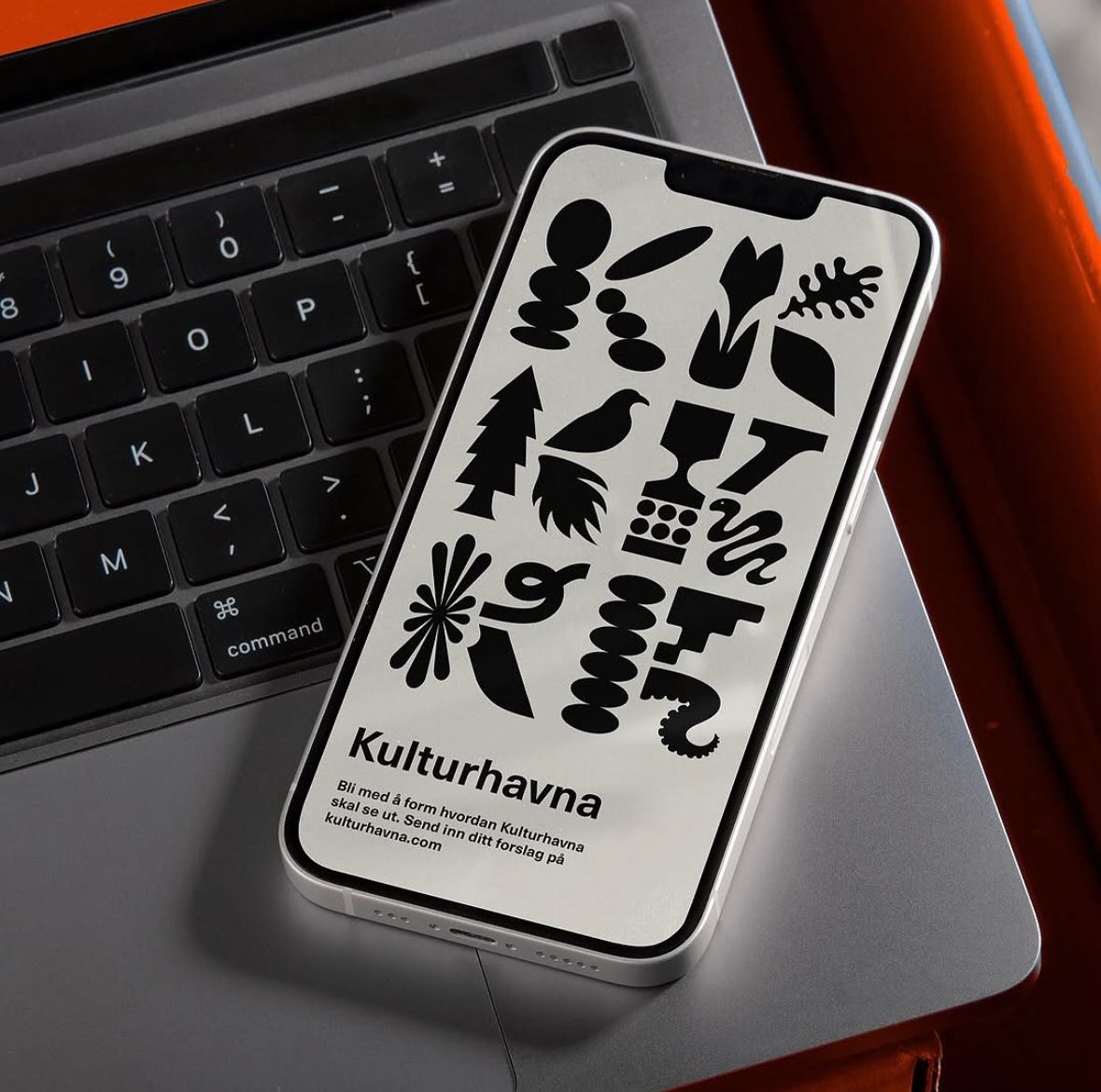 The image features a minimalist design showcasing a collection of hand-drawn or stylized icons on a smartphone screen. The visual language is clean, monochrome, and focused, suggesting a brand identity or a set of curated symbols. The overall feel is modern, artisanal, and sophisticated.