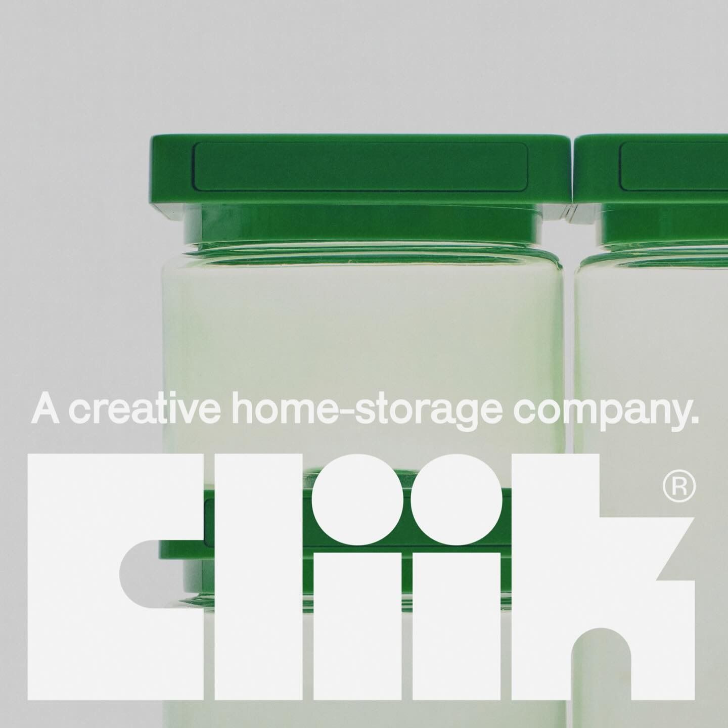 Brand identity and packaging design featuring green storage containers with geometric logo overlay. Professional product design composition showing brand application on physical products.