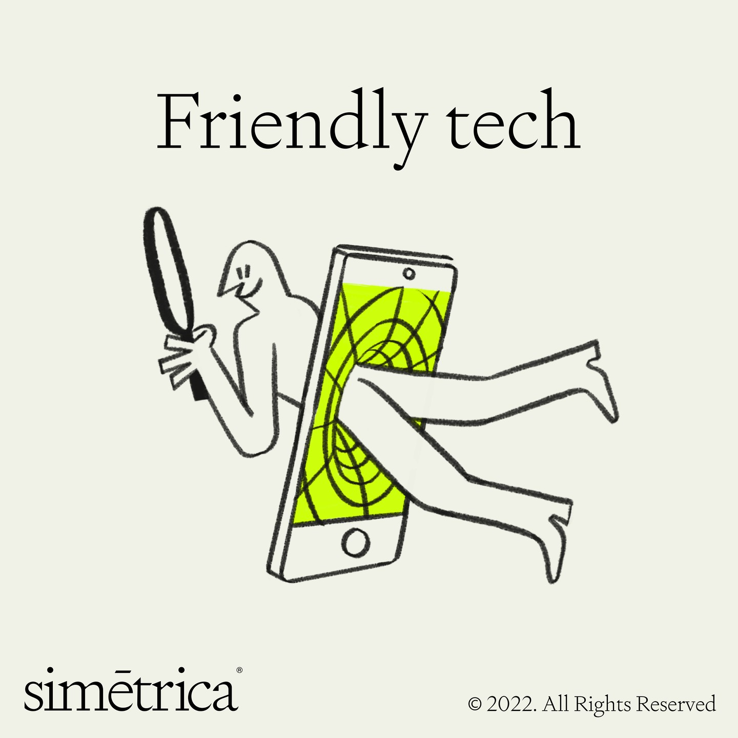 The image features a simple, hand-drawn line illustration depicting a person interacting with a smartphone, suggesting themes of technology and user-friendliness. The style is minimalist and sketch-like, conveying a friendly and approachable technological concept.