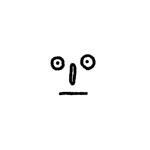 This is a minimalist, hand-drawn line art representation of a face, characterized by simple circles for eyes and a vertical line for the nose. The drawing conveys a sense of simplicity, perhaps confusion or mild surprise, through its stark, unrendered quality.
