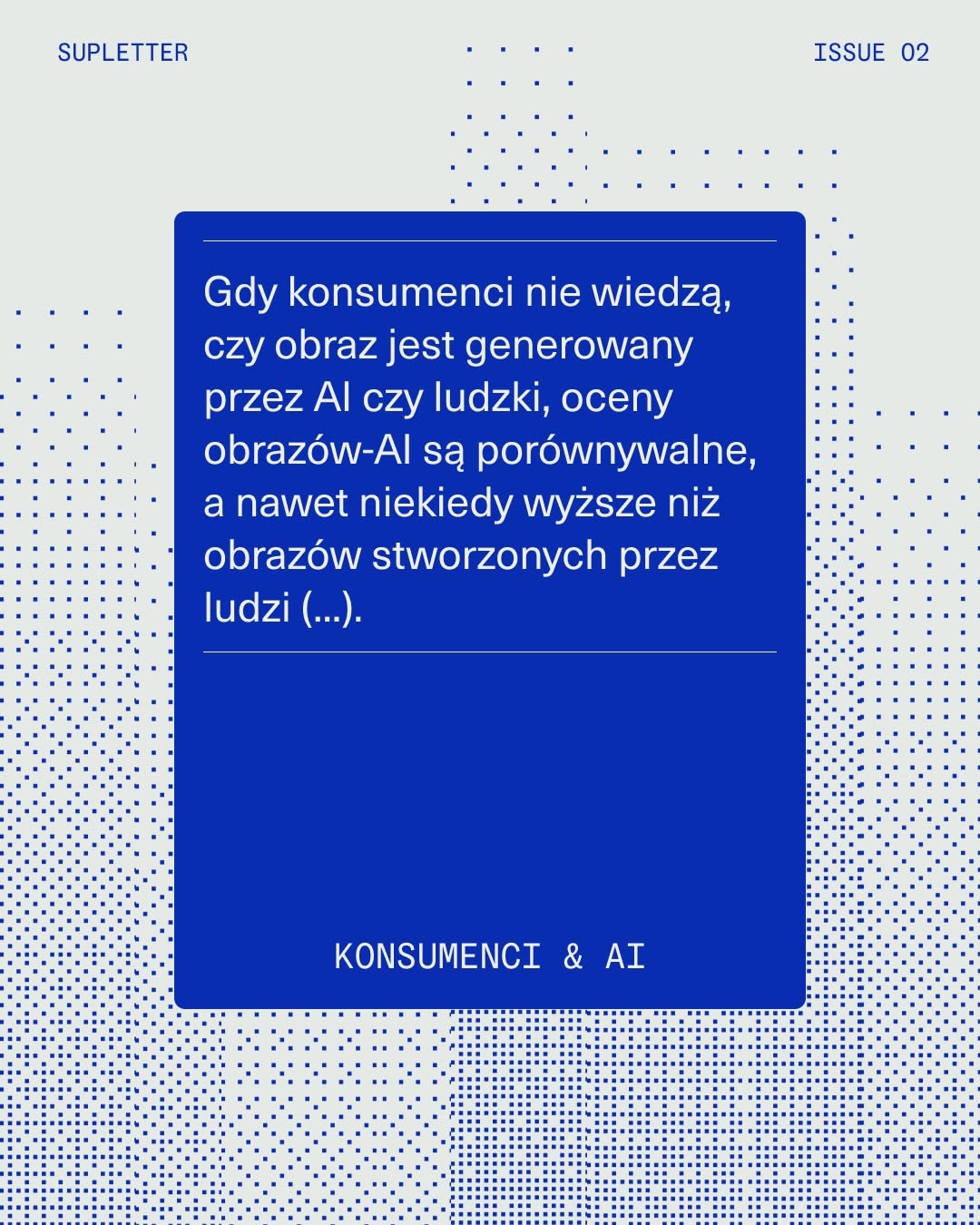 The design features a clean, minimalist layout dominated by a deep blue block of text against a light, textured background. It employs ample white space and precise typography to convey a serious, academic, or journalistic tone.