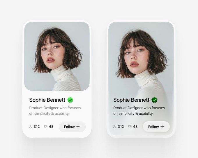 The image displays two profile cards, likely from a professional networking or portfolio platform, characterized by a clean, minimalist aesthetic. The design emphasizes clear personal branding through high-quality photography and simple layout elements.