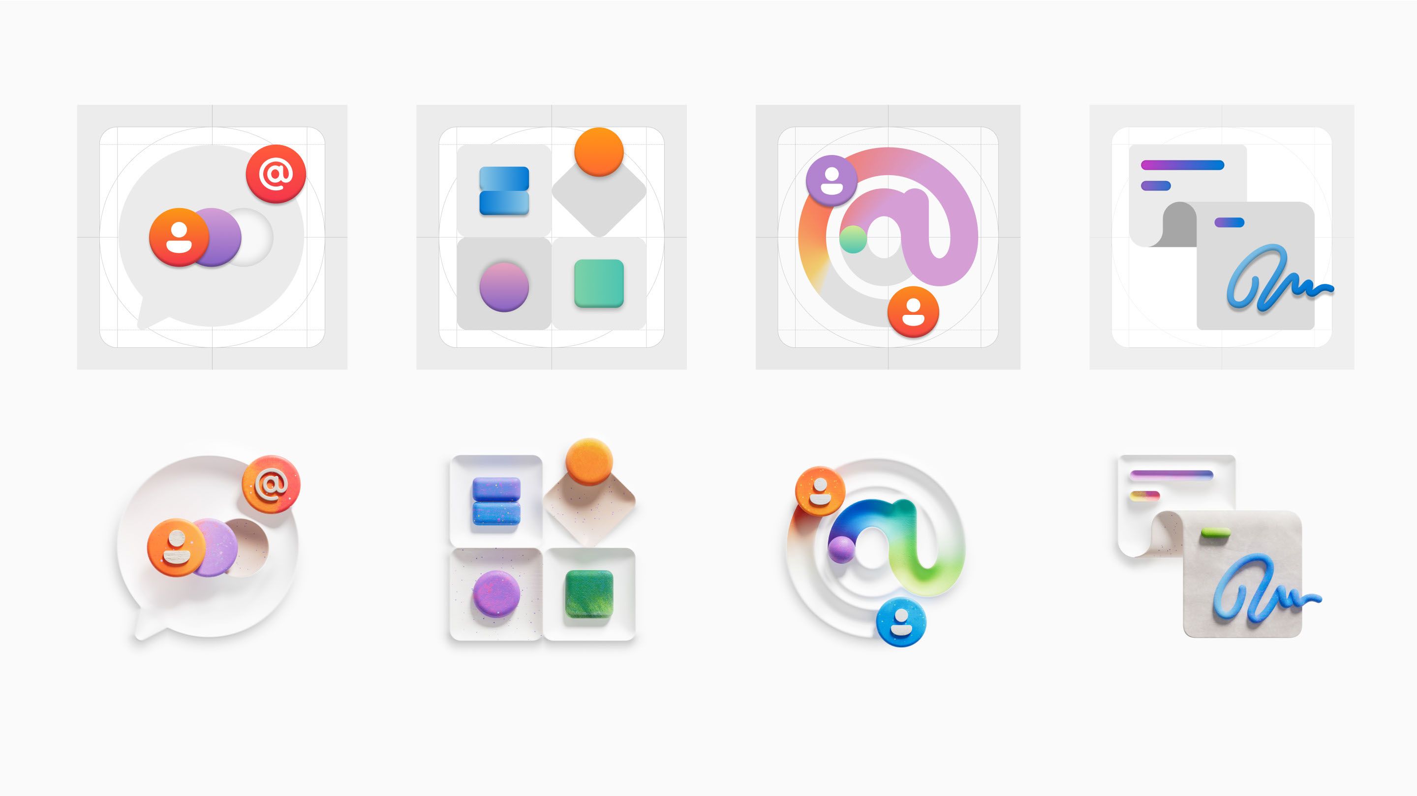 The image displays a set of modern, flat design icons or visual elements related to email or messaging services. The design utilizes soft gradients and rounded shapes within a grid structure, conveying a clean, contemporary, and approachable digital aesthetic.