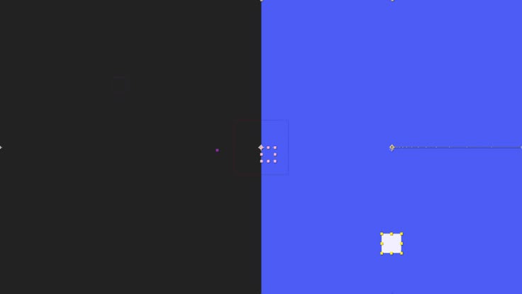 The image presents a stark, minimalist interface dominated by a deep blue background and black negative space. It features sparse graphical elements, including small dots and a rectangular shape, suggesting a technical or data-driven display.