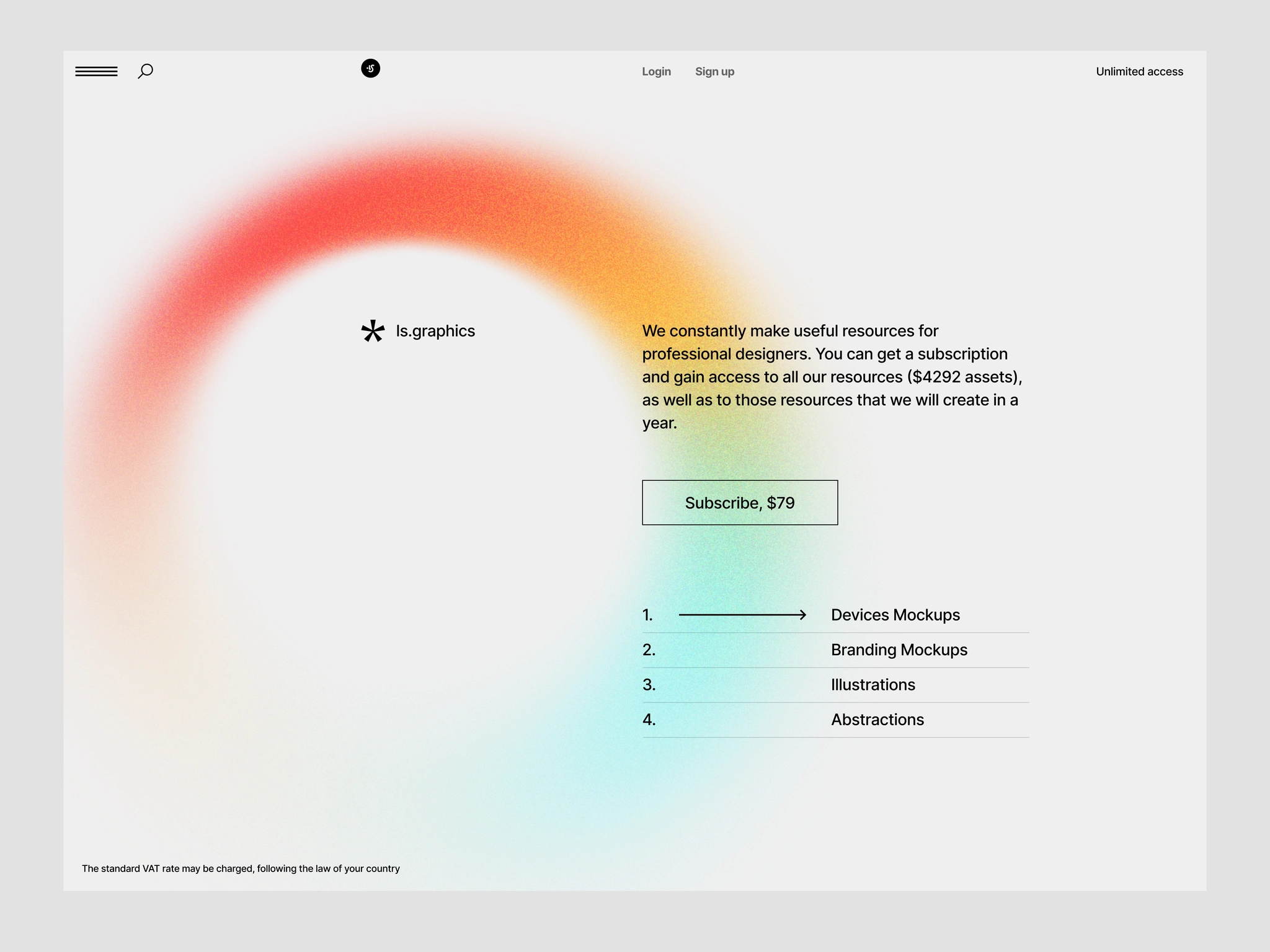 The design utilizes a vibrant radial gradient as the central visual element, providing a smooth, modern, and inviting backdrop for the content. The layout is clean and spacious, effectively guiding the user's eye from the warm left side to the cool right side. The overall aesthetic is professional yet creative, emphasizing depth and color transition.