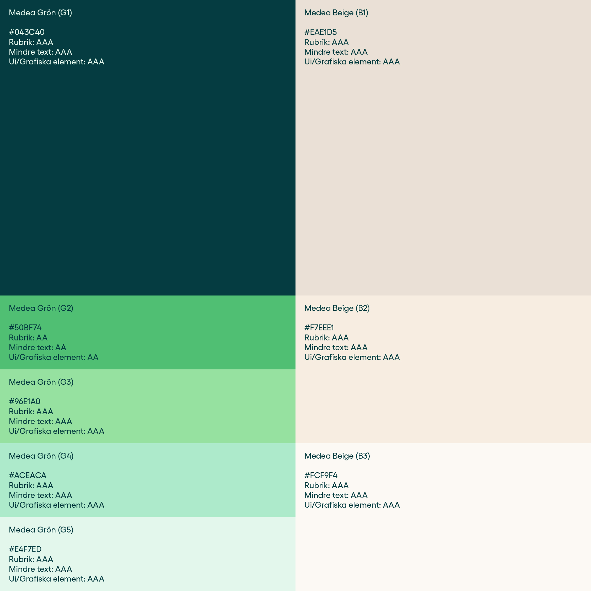 The image displays a clean, minimalist interface characterized by a strong two-column layout using muted, desaturated colors. The design emphasizes clear separation between sections through solid blocks of color, suggesting a structured and professional data presentation.