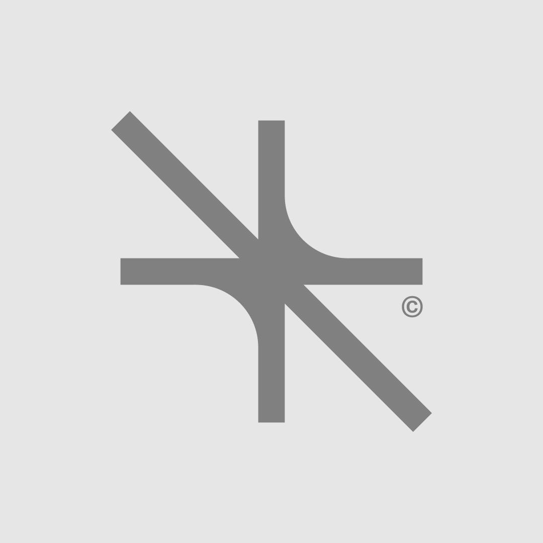This is a minimalist, abstract graphic featuring intersecting lines that suggest a stylized 'X' or a junction point. The design relies on clean, simple geometry to convey connection or intersection without excessive detail.