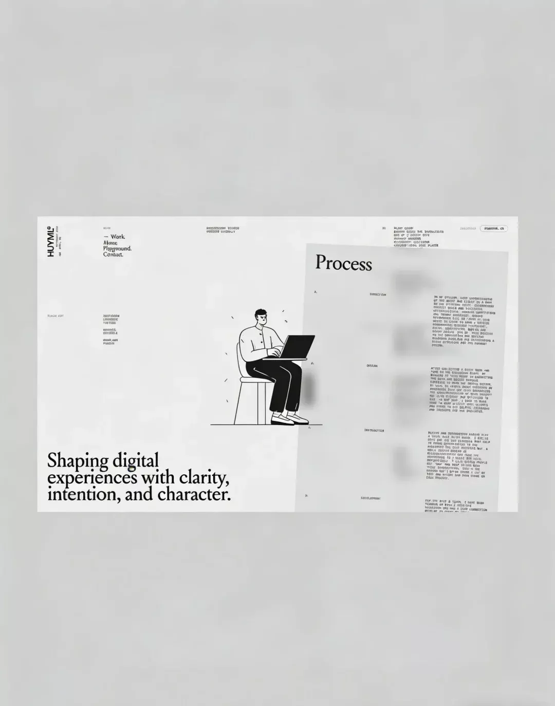 This design exemplifies extreme minimalism, utilizing vast amounts of white space to create a clean and sophisticated editorial feel. The visual language is highly restrained, relying on precise typography and simple line art to convey a sense of clarity and professional intent.