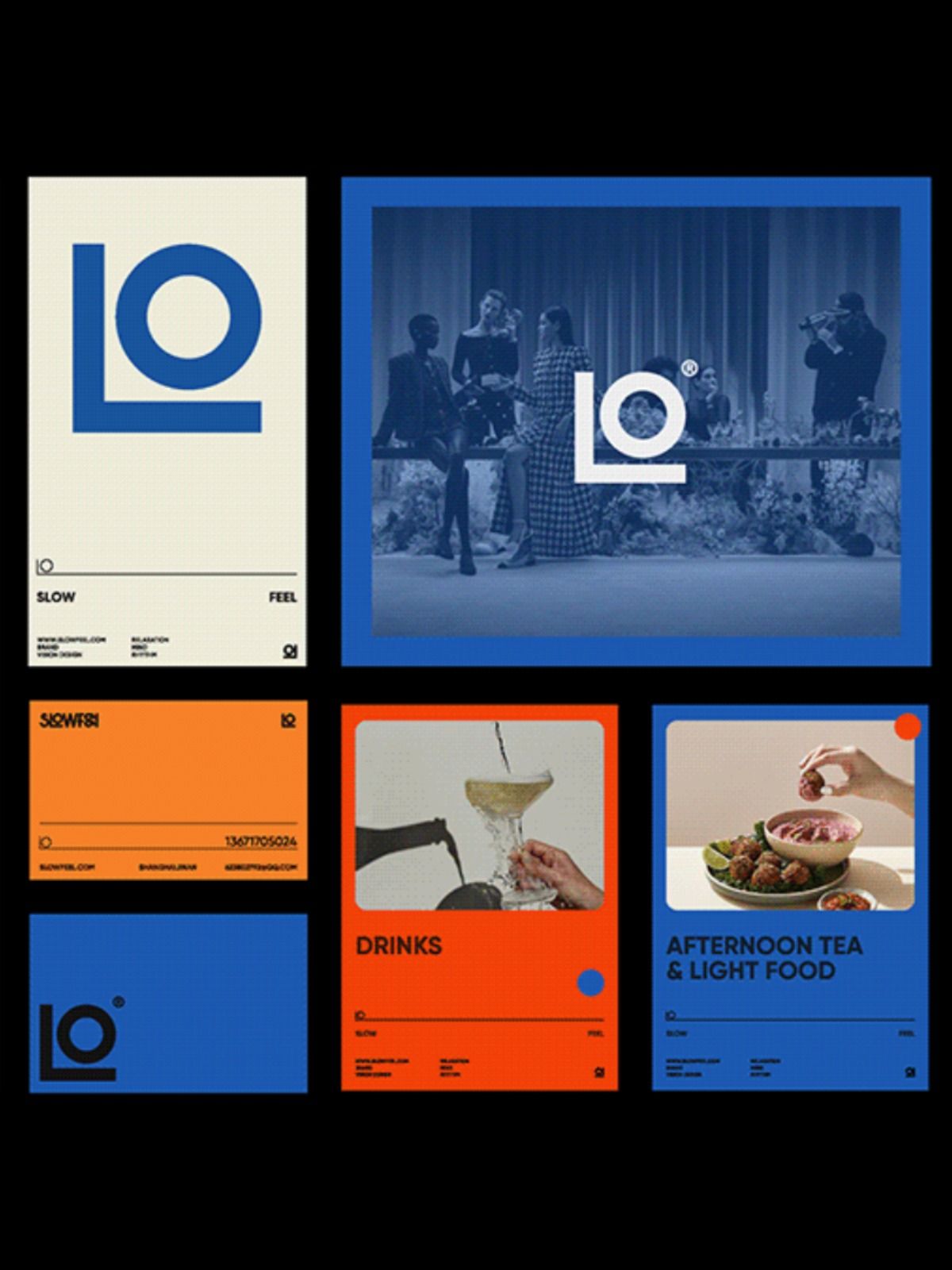 A modernist grid-based design system featuring a bold geometric logo and coordinated branded materials. The layout demonstrates Swiss-style graphic design principles with strict adherence to modular composition, vibrant color blocking, and clean typography. The system showcases a cohesive visual identity across multiple applications including signage, photography, and promotional materials.