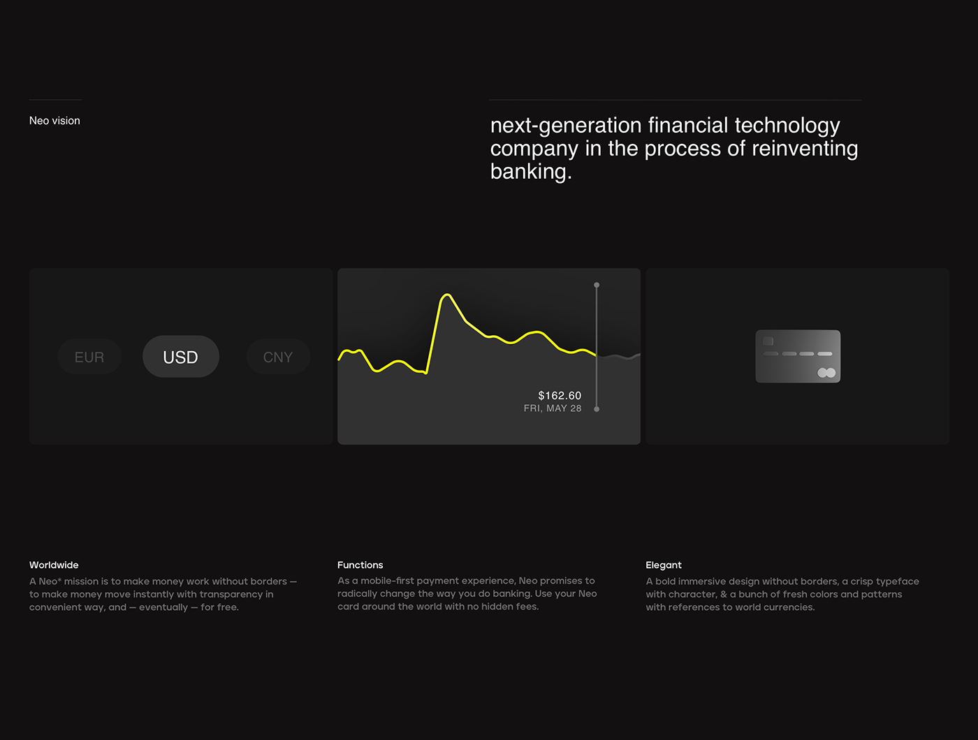 The design is minimalist, modern, and professional, utilizing a dark monochrome palette to convey sophistication and technological focus. The layout is clean and structured, presenting key information through simple graphical elements and clear typography.