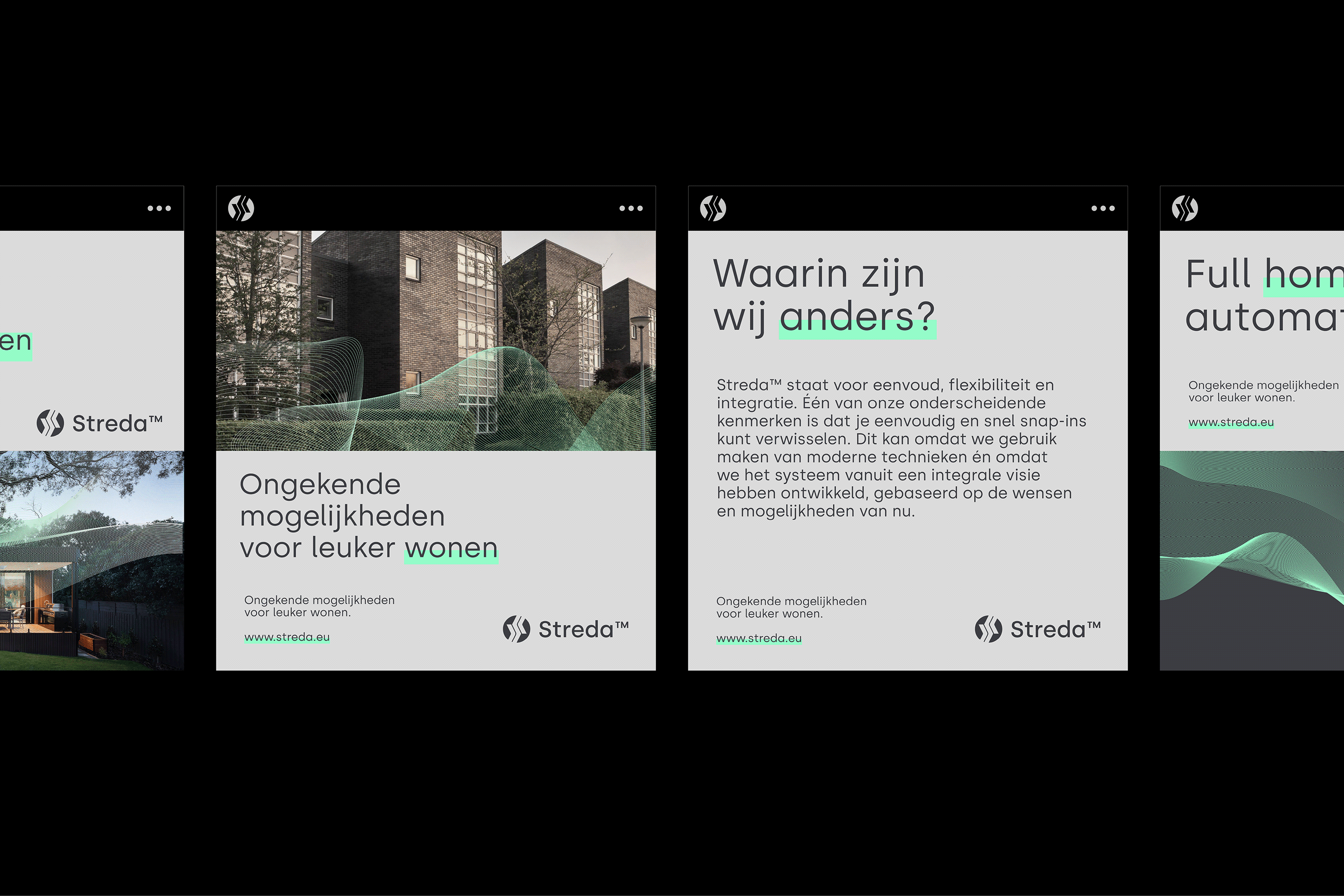 This presentation slide utilizes a dark, high-contrast aesthetic to showcase innovative technology and premium living solutions. The visual language is clean and modern, employing simple typography and subtle gradients to convey professionalism and sophistication.