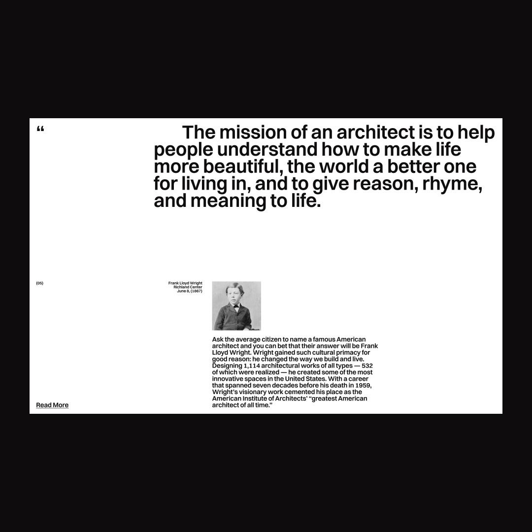 This is a highly professional, editorial design characterized by strong contrast and ample negative space. The visual language is clean, academic, and authoritative, successfully centering the mission statement and supporting biographical information.