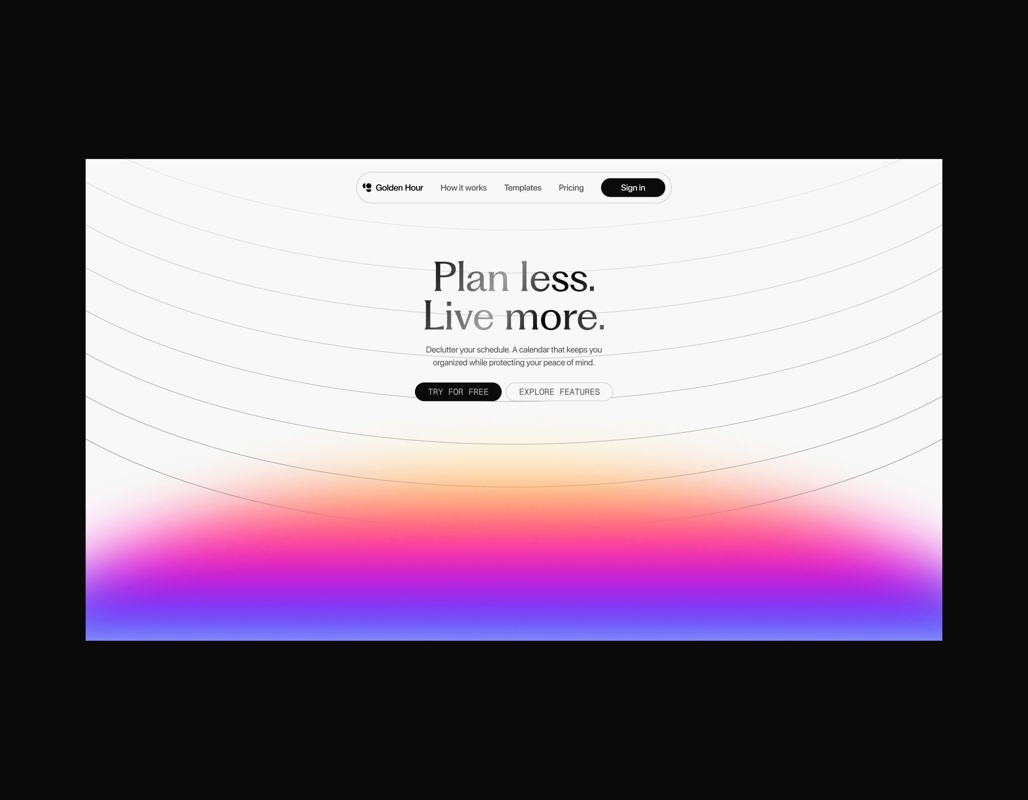 The design features a clean, minimalist aesthetic dominated by soft gradients and ample white space, conveying a sense of calm and modern simplicity. The layout is centered and uses subtle color transitions to draw the eye toward the central text.