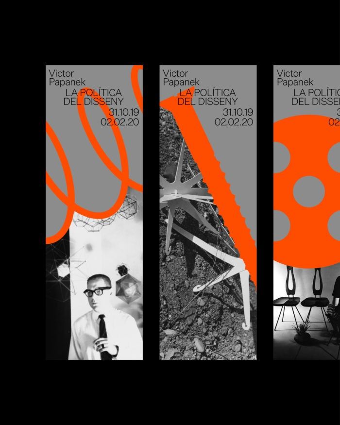 This is a stark, high-contrast graphic design piece featuring photographic elements overlaid with bold, vibrant orange lines and text. The composition is dynamic, using strong diagonal elements to guide the viewer's eye across the layered information.