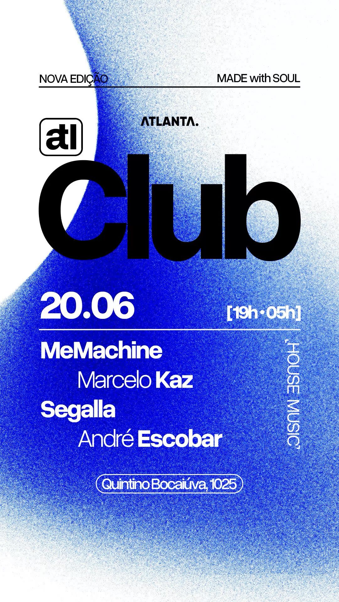 A contemporary club event poster featuring a bold, modern design with a striking blue gradient that dominates the composition. The layout combines clean typography with an abstract, atmospheric visual element that creates depth and movement, establishing a sophisticated yet energetic nightlife aesthetic.