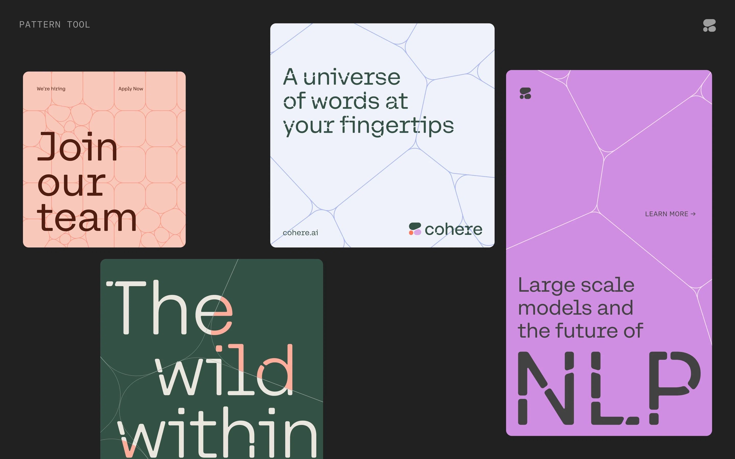 This visual set utilizes a modern, clean design language characterized by soft geometric patterns and distinct color blocking. The cards are organized simply but retain visual interest through patterned backgrounds, creating a cohesive and professional aesthetic for presenting various concepts.