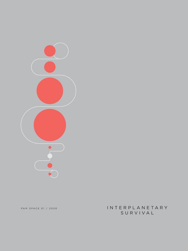 The design features a minimalist, abstract vertical composition using simple circles connected by thin lines against a muted gray background. The visual language is clean, modern, and suggestive of progression or a sequence.