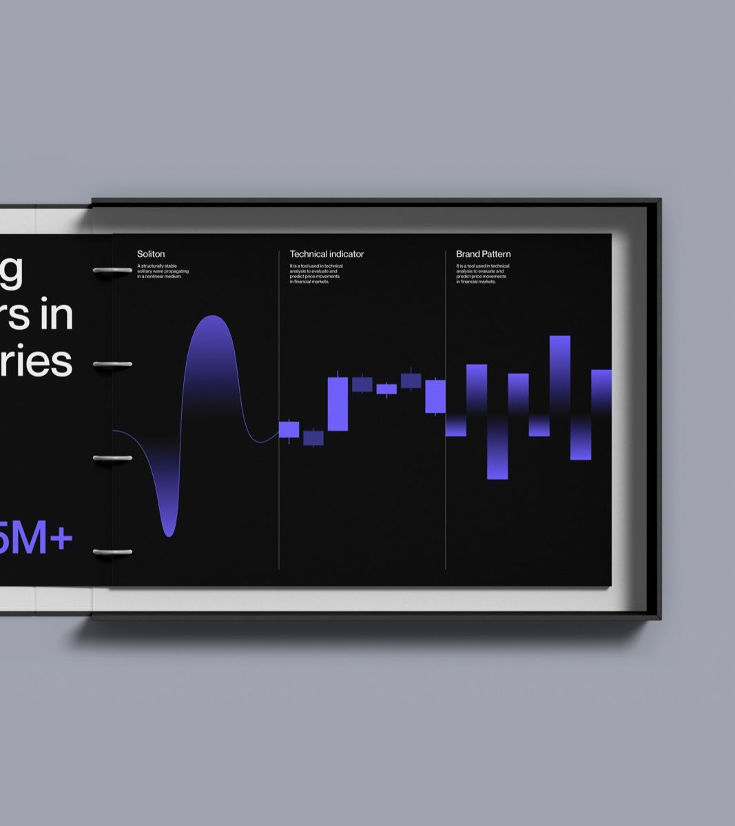 The image presents a dark-themed data visualization dashboard with a clean, modern, and professional aesthetic. It uses high contrast between dark backgrounds and vibrant blue data lines to convey technical information clearly.