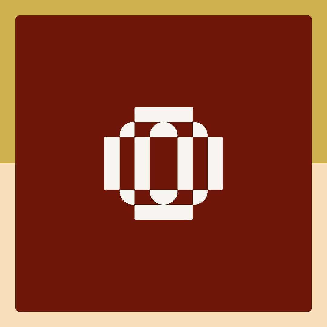 This design features a clean, minimalist approach using high contrast between a deep, earthy background and stark white geometric shapes. The central symbol is highly symmetrical, suggesting precision and focused identity through simple, concentric lines.