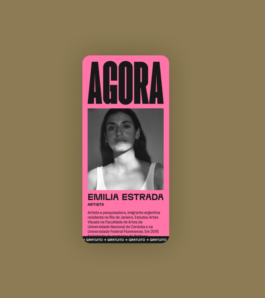 This design utilizes a striking, high-contrast aesthetic dominated by vibrant pink and stark black typography to create a bold visual statement. The composition is clean and vertical, effectively centering the artist's portrait to establish a clear focal point. The overall feel is modern, professional, and assertive.