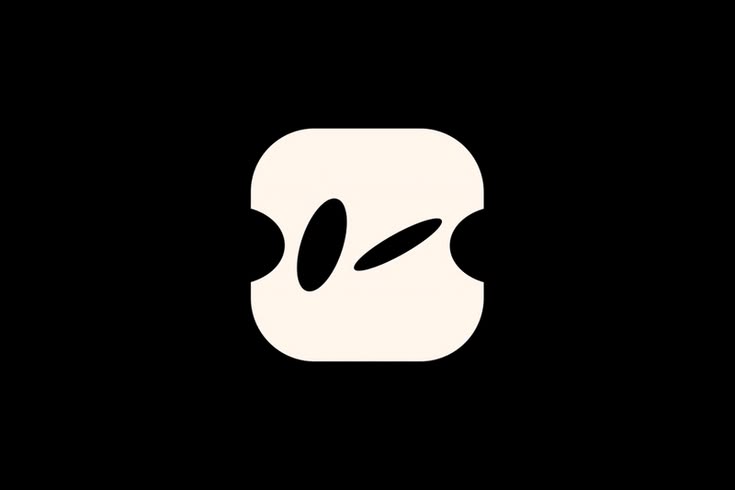 The image features a minimalist, abstract shape rendered in a light, off-white color against a stark black background. The design relies on negative space and smooth, organic curves to create a clean, modern, and sophisticated visual identity.