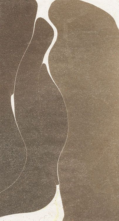 This is an abstract, monochromatic design characterized by fluid, organic shapes that suggest movement and natural forms. The visual language relies heavily on negative space and subtle tonal variations to create depth and rhythm across the surface.