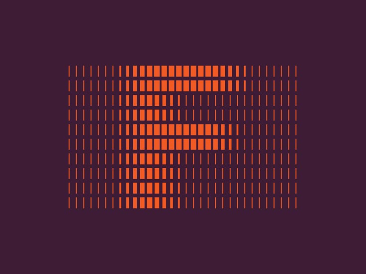 This design utilizes a strong geometric pattern of vertical lines set against a deep, muted background to create visual texture. The contrast between the warm orange elements and the dark purple provides a sophisticated, modern aesthetic. The composition is clean and structured, relying purely on line work for visual interest.