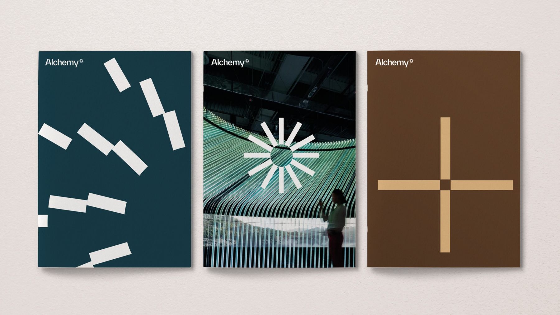 This collection of designs showcases a sophisticated, modern aesthetic characterized by deep contrasting colors and clean geometric abstraction. The visual language emphasizes minimalism, structure, and the interplay between solid forms and dynamic lines to convey precision and depth.