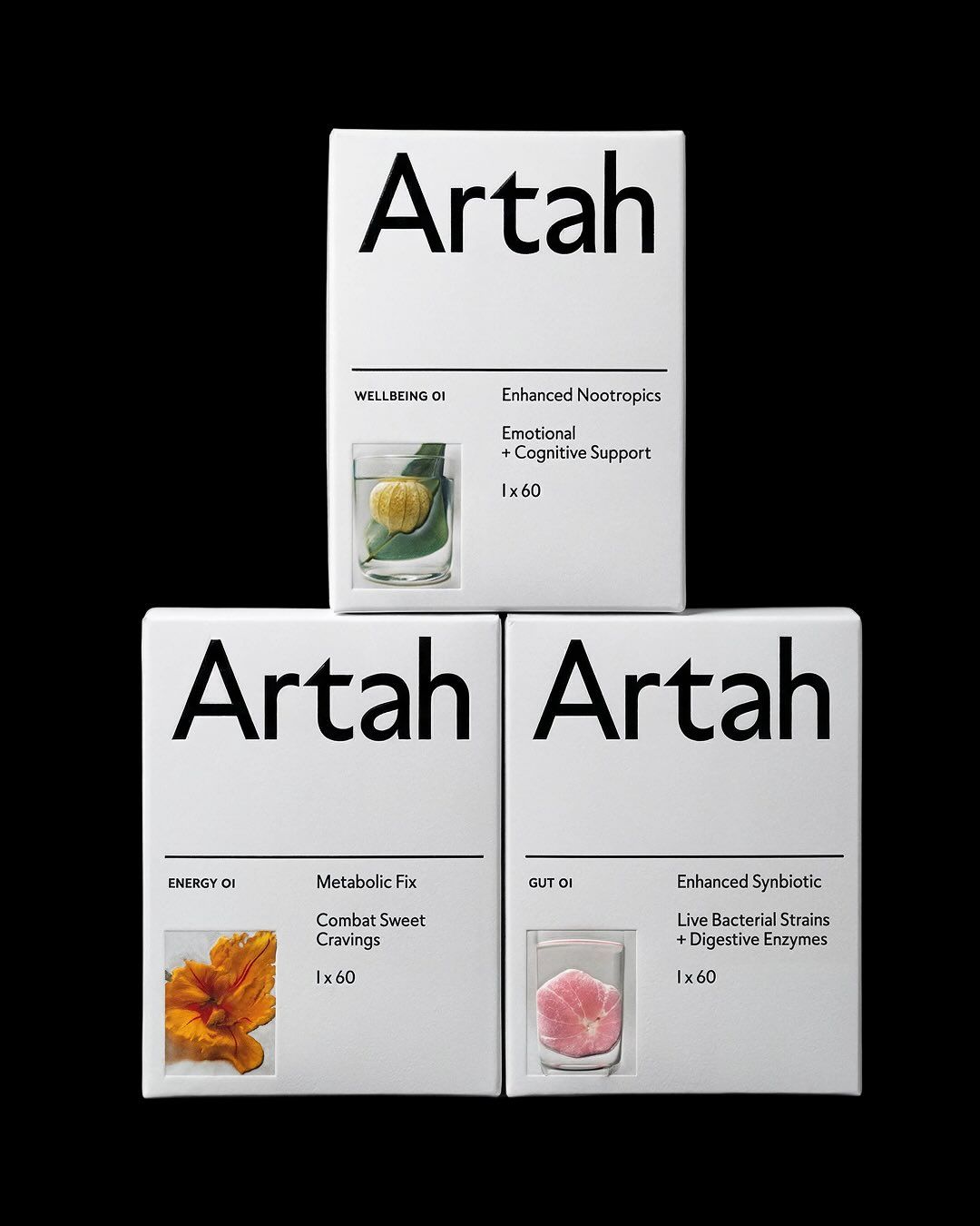 The design is minimalist, clean, and highly functional, utilizing a stark white background and black typography to convey a sense of clinical efficacy and premium wellness. The layout is structured, presenting product information clearly across distinct panels.