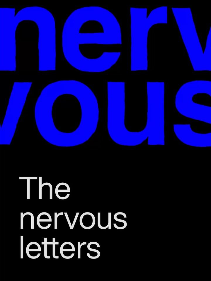 A bold, high-contrast typographic design featuring large electric blue letters against a black background, with a smaller white sans-serif subtitle below. The composition emphasizes visual impact through scale contrast and vibrant color, creating a striking, modern aesthetic.