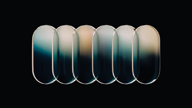 This image presents a sleek, modern display of translucent, elongated oval forms arranged in a horizontal line. The design emphasizes smooth gradients and subtle light interaction, suggesting themes of organic flow and sophisticated minimalism.