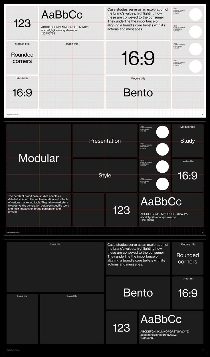 The image presents a clean, grid-based layout typical of a case study or portfolio presentation. It uses high contrast between white/light gray backgrounds and dark text, emphasizing structure and clarity for technical or academic content.
