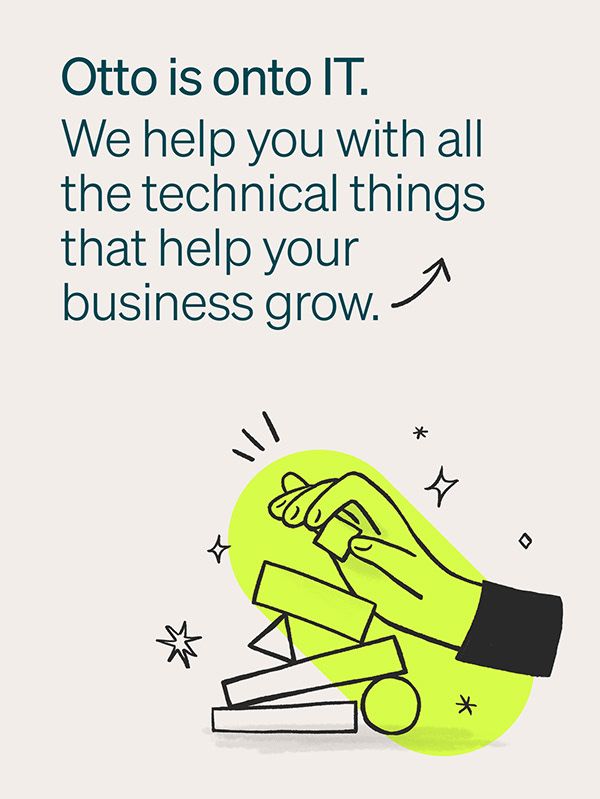 The image uses a clean, minimalist design with simple line art and hand-drawn elements to convey a message about business growth. The visual language is friendly and supportive, using a light background and bright accent color to draw attention to the core concept.