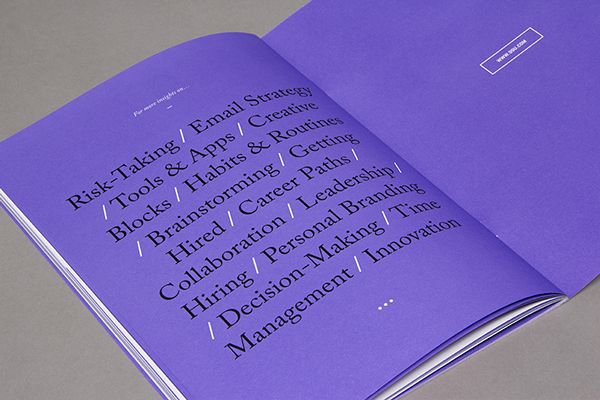 This is a minimalist and highly structured design utilizing a muted purple color palette to present a dense list of professional topics. The visual language emphasizes clarity, organization, and intellectual depth suitable for a serious guide or handbook.