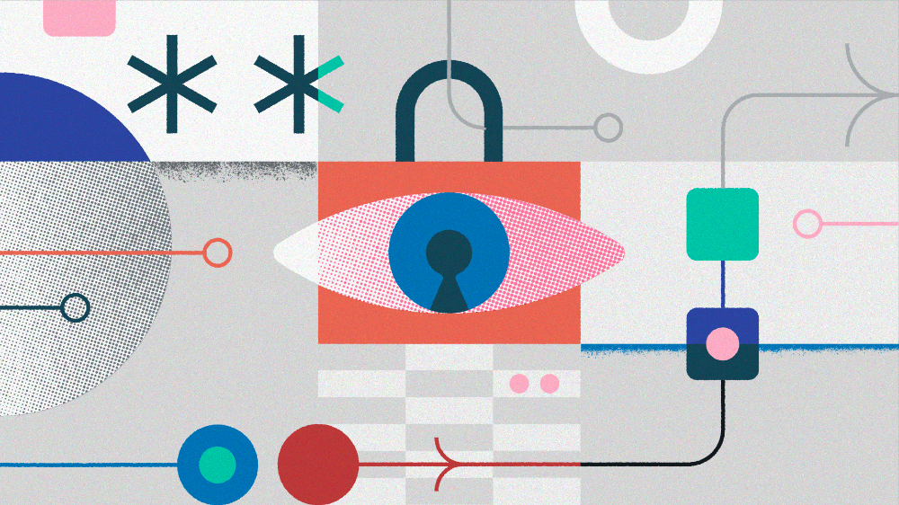 This image features an abstract, layered composition utilizing geometric shapes and fine lines to suggest data flow or connectivity. The visual language is modern and technical, blending flat design principles with subtle textural noise to create a sophisticated, conceptual feel.