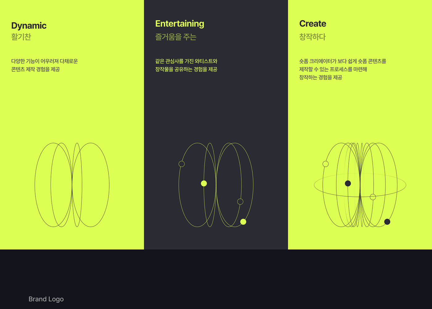 This design utilizes a clean, modern aesthetic characterized by abstract line art and high contrast. The visual language is modular and focused on illustrating dynamic concepts through fluid, circular shapes, creating a sense of movement and creativity.