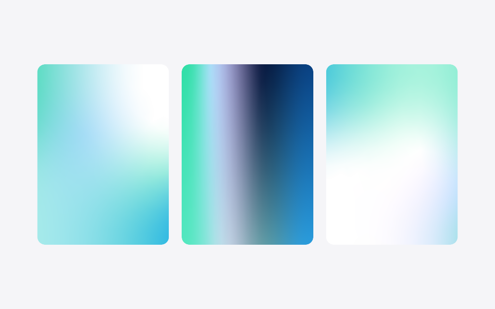 This image presents a clean, modern gradient color study featuring three distinct vertical blocks of color transitioning smoothly. The visual language is minimalist and relies entirely on subtle shifts in hue and luminosity to create depth.