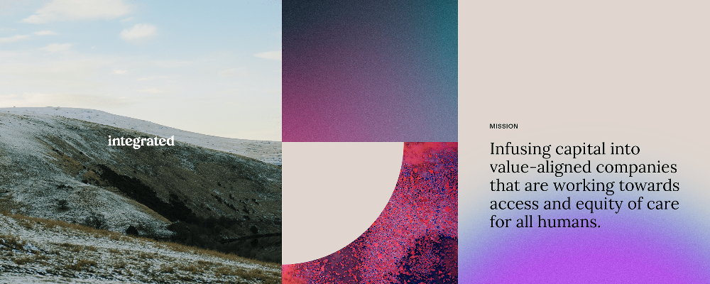 This design utilizes a sophisticated tripartite layout, combining natural landscape photography with bold color blocking to convey a sense of grounded professionalism and social mission. The visual language is clean and modern, effectively uses transitions between textures and solid colors to create depth and focus. The overall feel is serious yet hopeful, balancing earthy tones with vibrant accents.