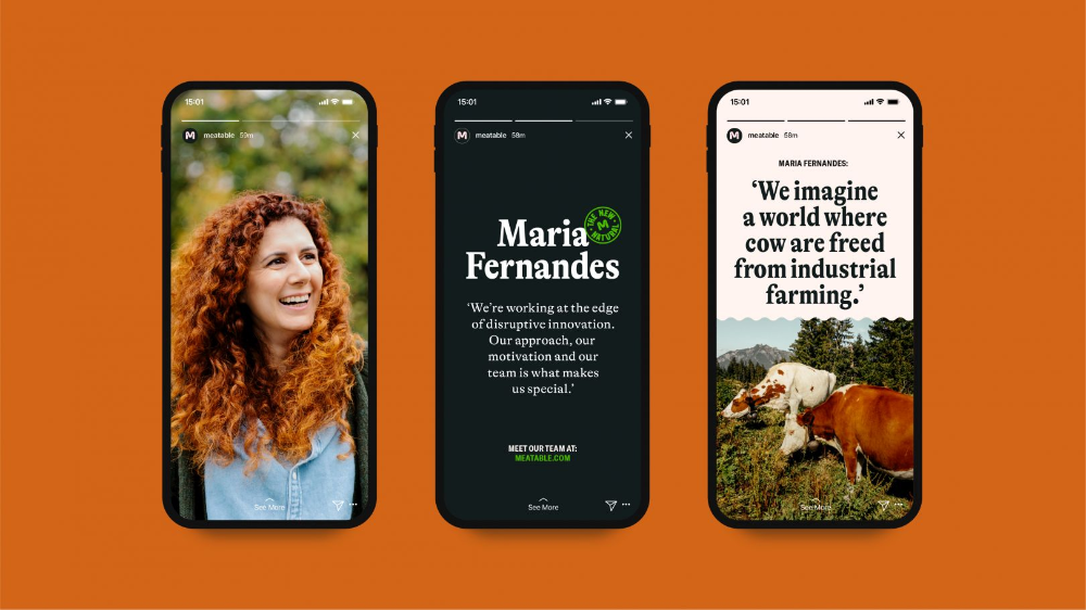 The image displays three vertical mobile screen mockups set against a warm, solid orange background. The design is clean, professional, and modern, utilizing high-contrast text against dark backgrounds to convey a serious yet inviting message.