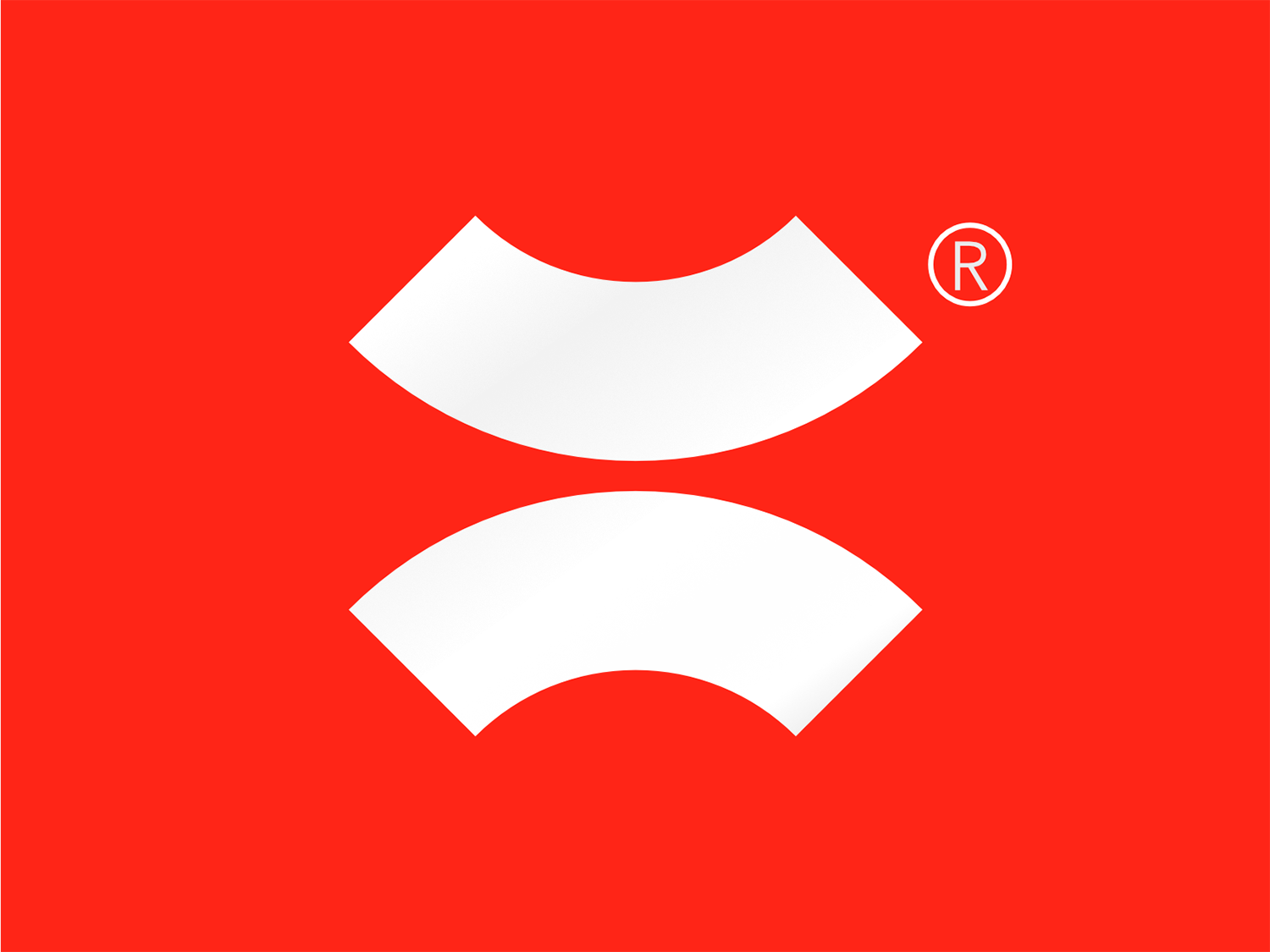 This design utilizes a high-contrast, minimalist approach, pairing bold red with clean white curves to create a modern and assertive visual identity. The simple geometric shapes suggest fluidity or connection, making the composition highly balanced and focused.